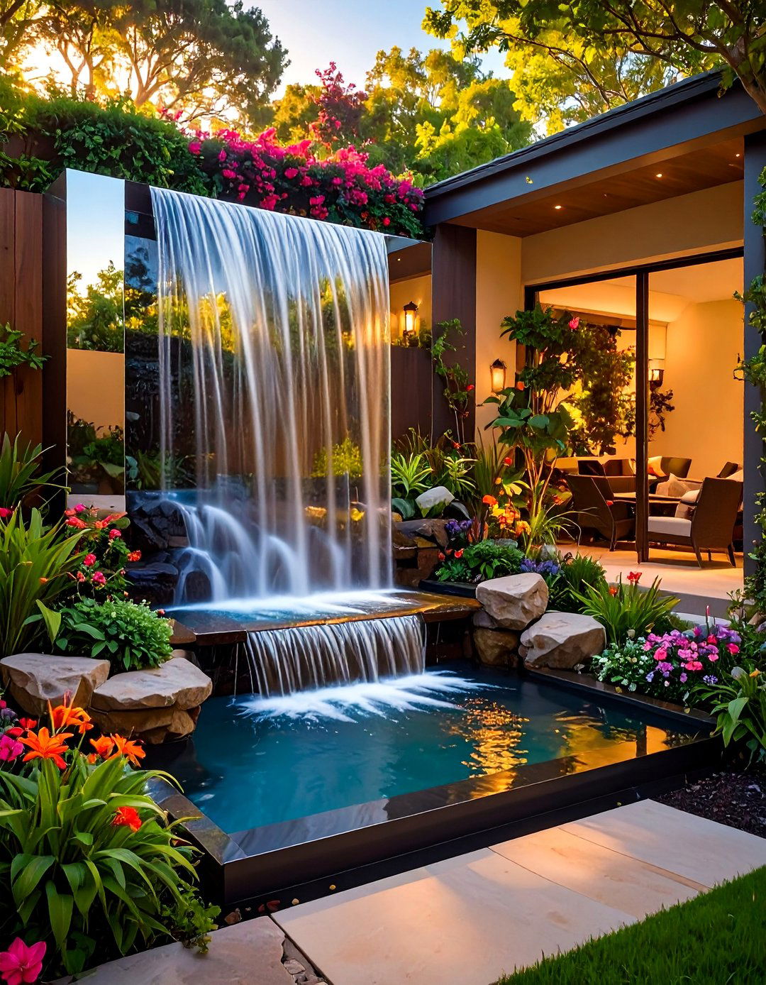 Mirror Waterfall Feature - 30 backyard waterfall ideas