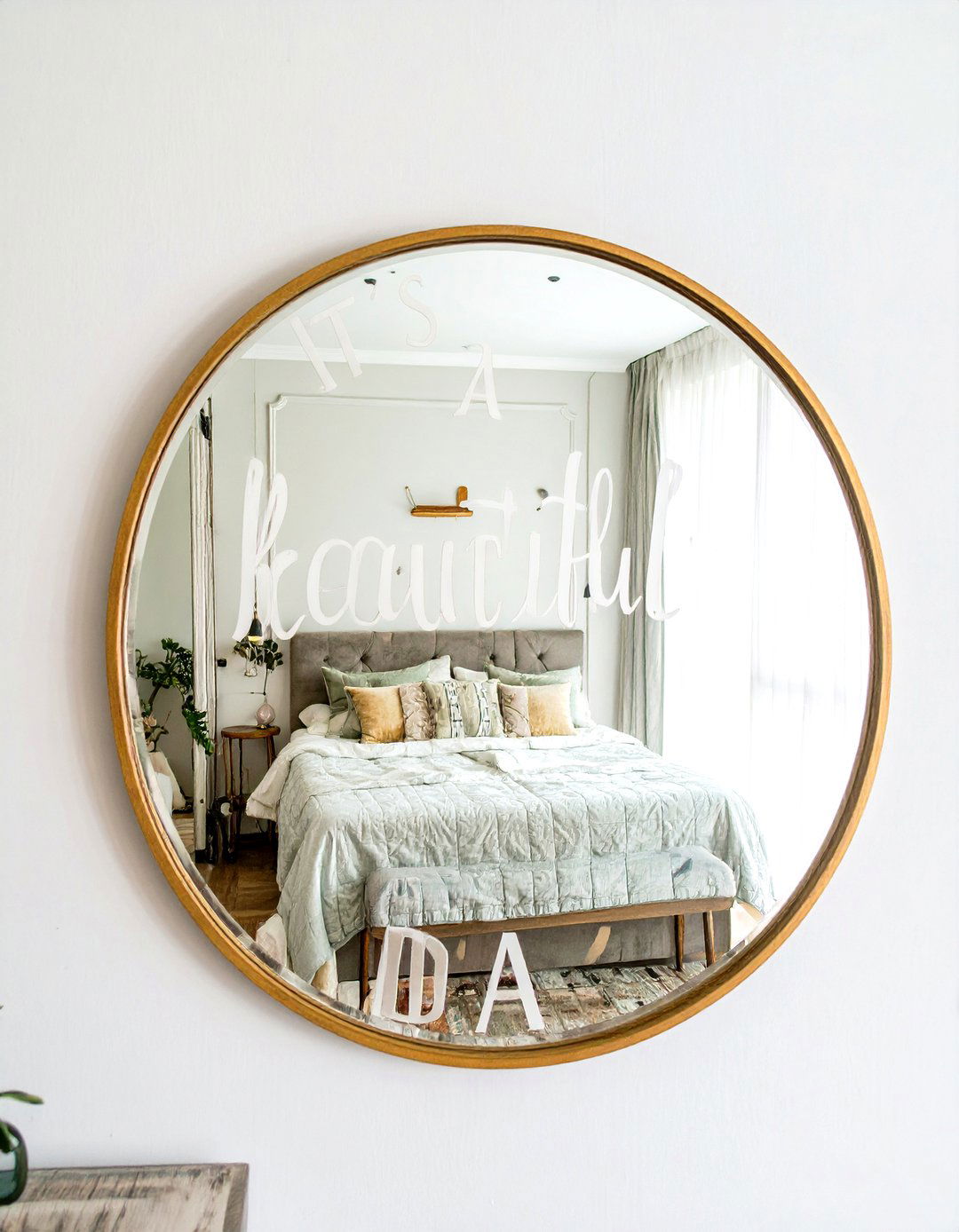 Mirror with Hand Written Lyric Decals - 30 spotify bedroom trend