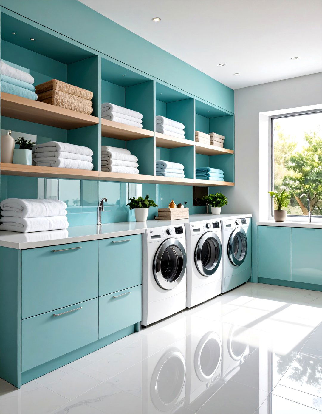 Mirrored Back Laundry Room Shelves - 30 laundry room shelves ideas