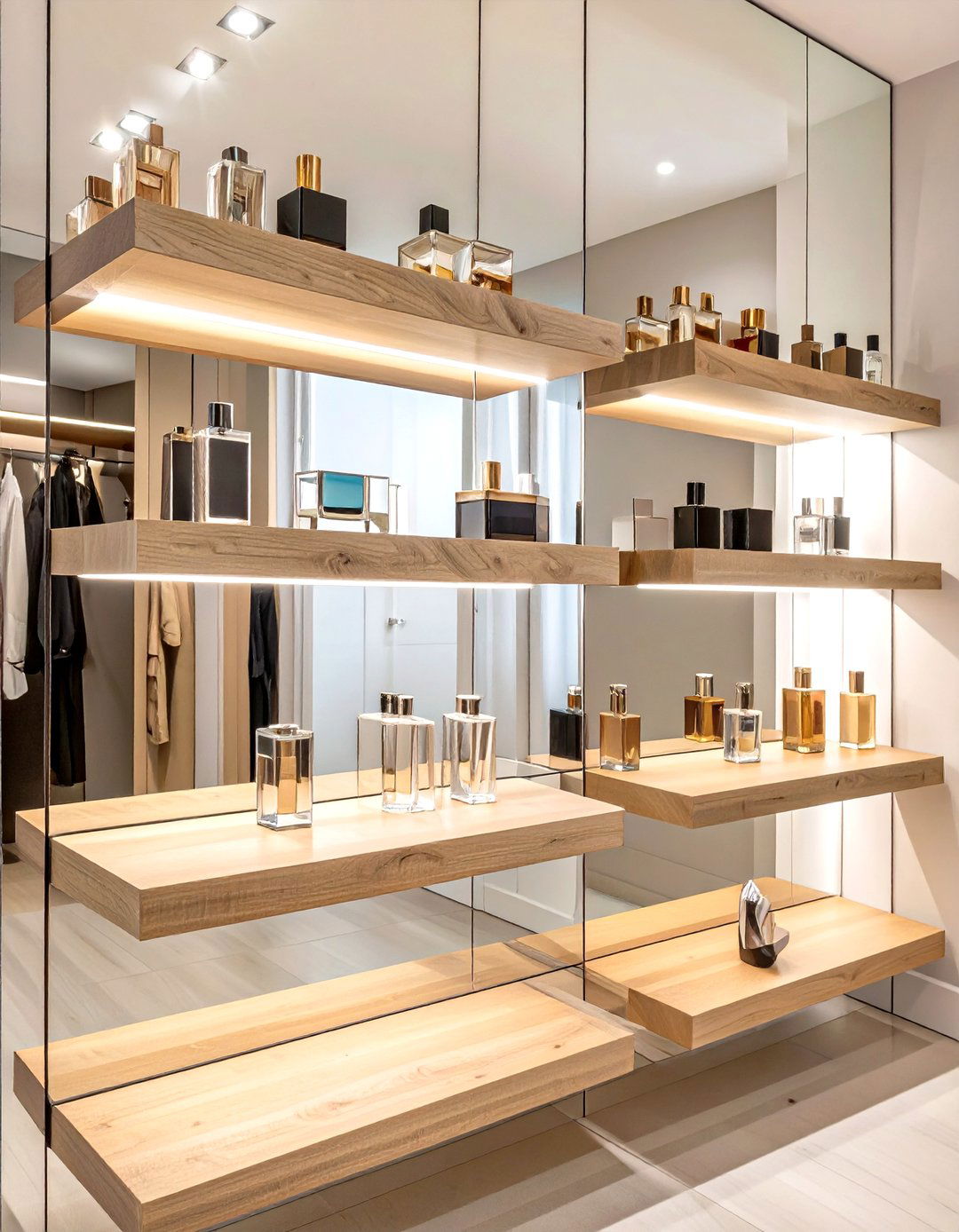 Mirrored Back Panel Shelves - 30 closet shelf ideas