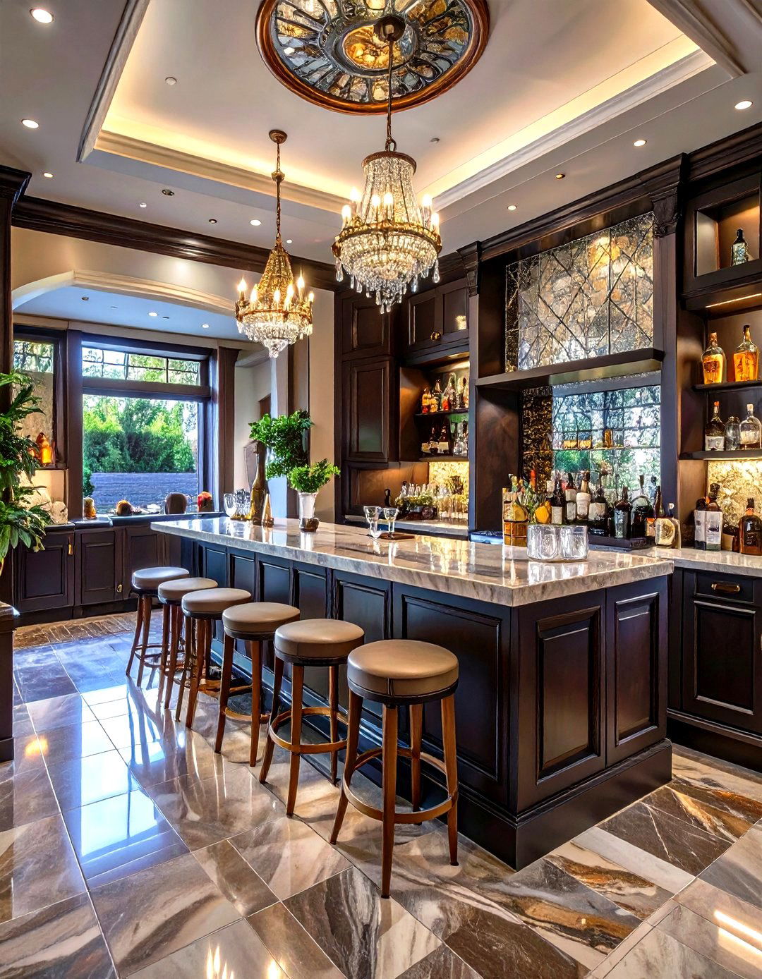 Mirrored Backsplash Wet Bar - 30 wet bar basement bar ideas