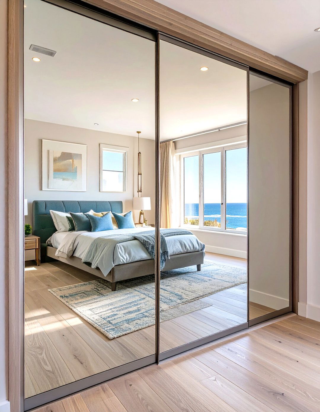 Mirrored Closet Doors - 30 seaside modern coastal bedroom ideas