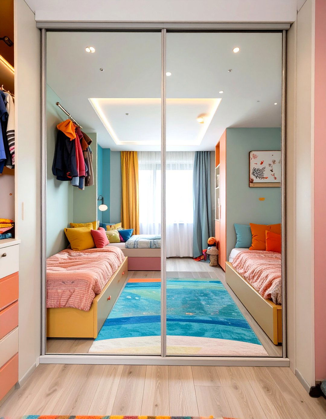 Mirrored Closet Doors - 30 small kids bedroom ideas