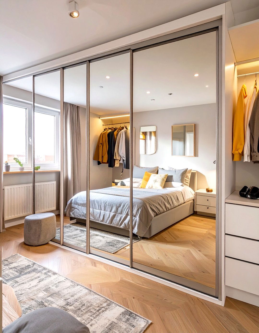 Mirrored Closet Doors in a Tiny Bedroom - 30 tiny bedroom ideas
