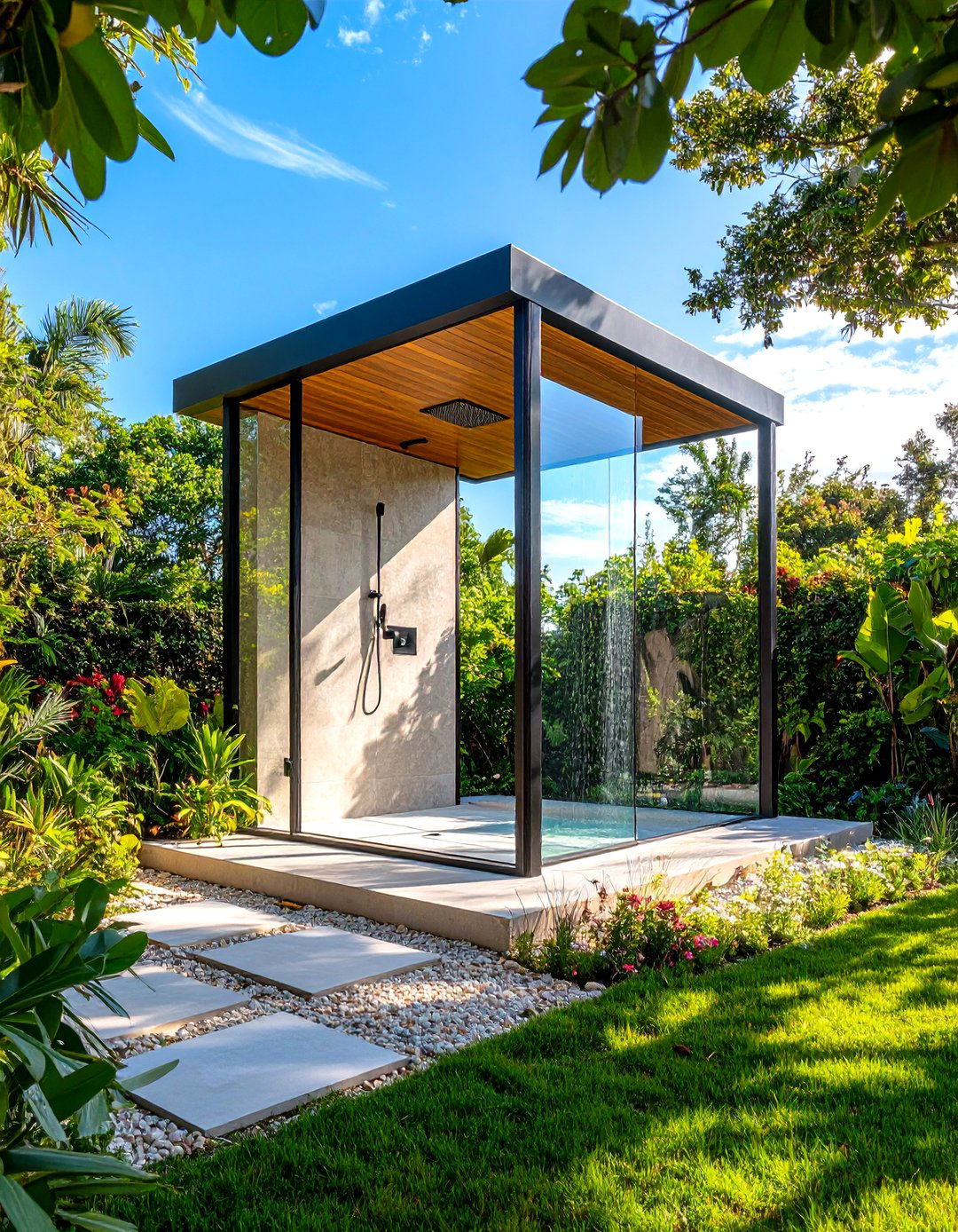 Mirrored Panel Outdoor Shower Enclosure - 30 outdoor shower enclosure ideas