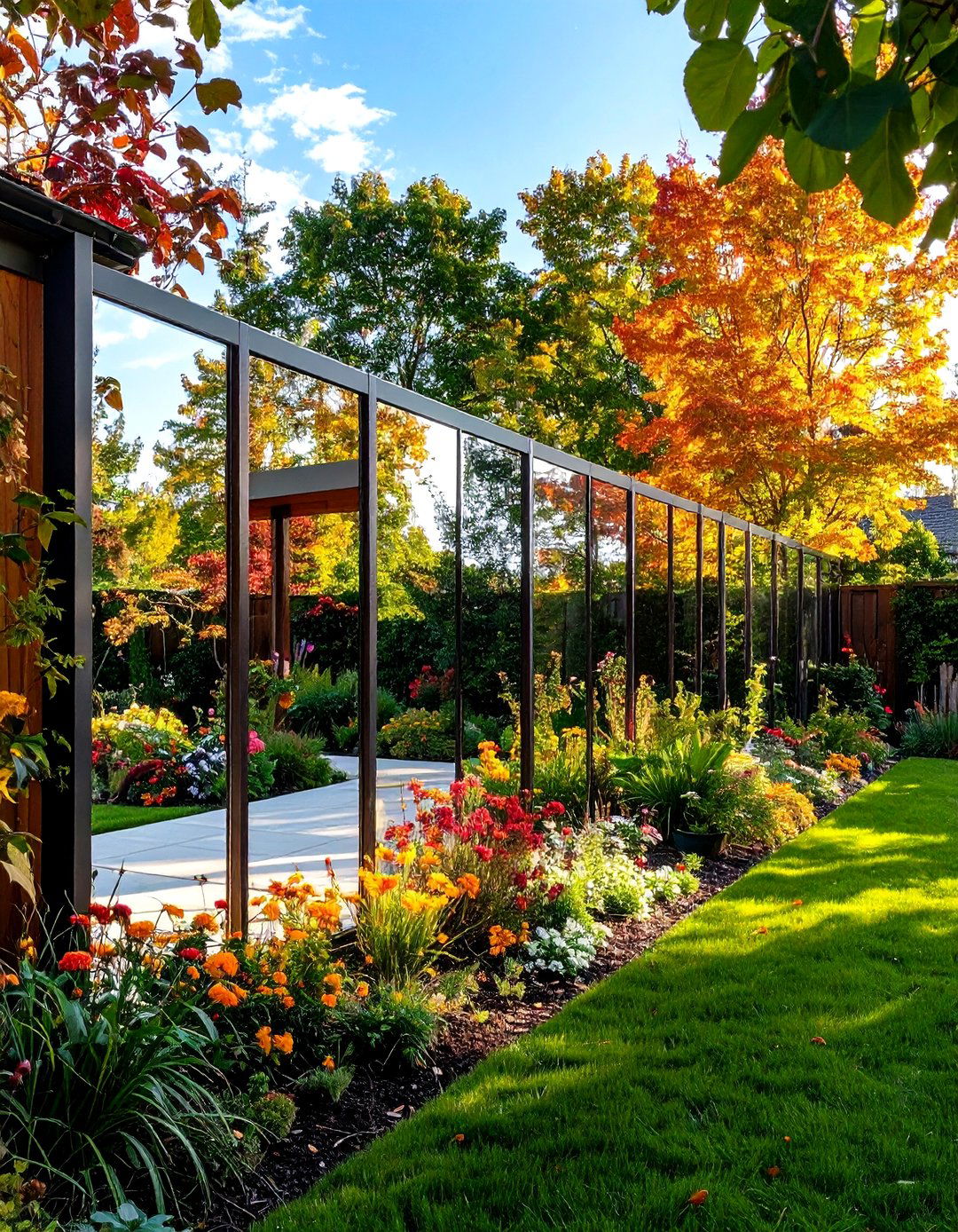 Mirrored Panel Privacy Fence - 30 privacy fence ideas for backyard