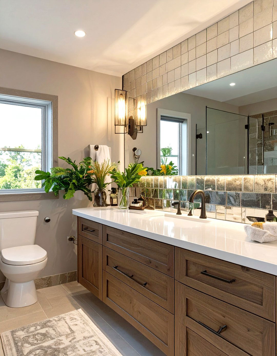 Mirrored Subway Tile Backsplash - 30 bathroom accent wall ideas