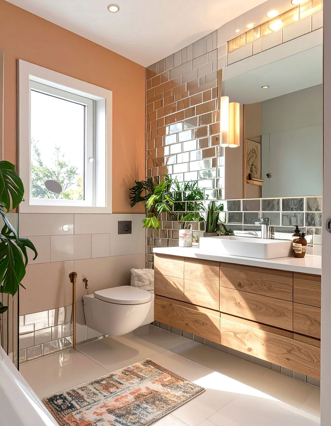 Mirrored Tile Accent Wall - 30 small bathroom accent wall ideas