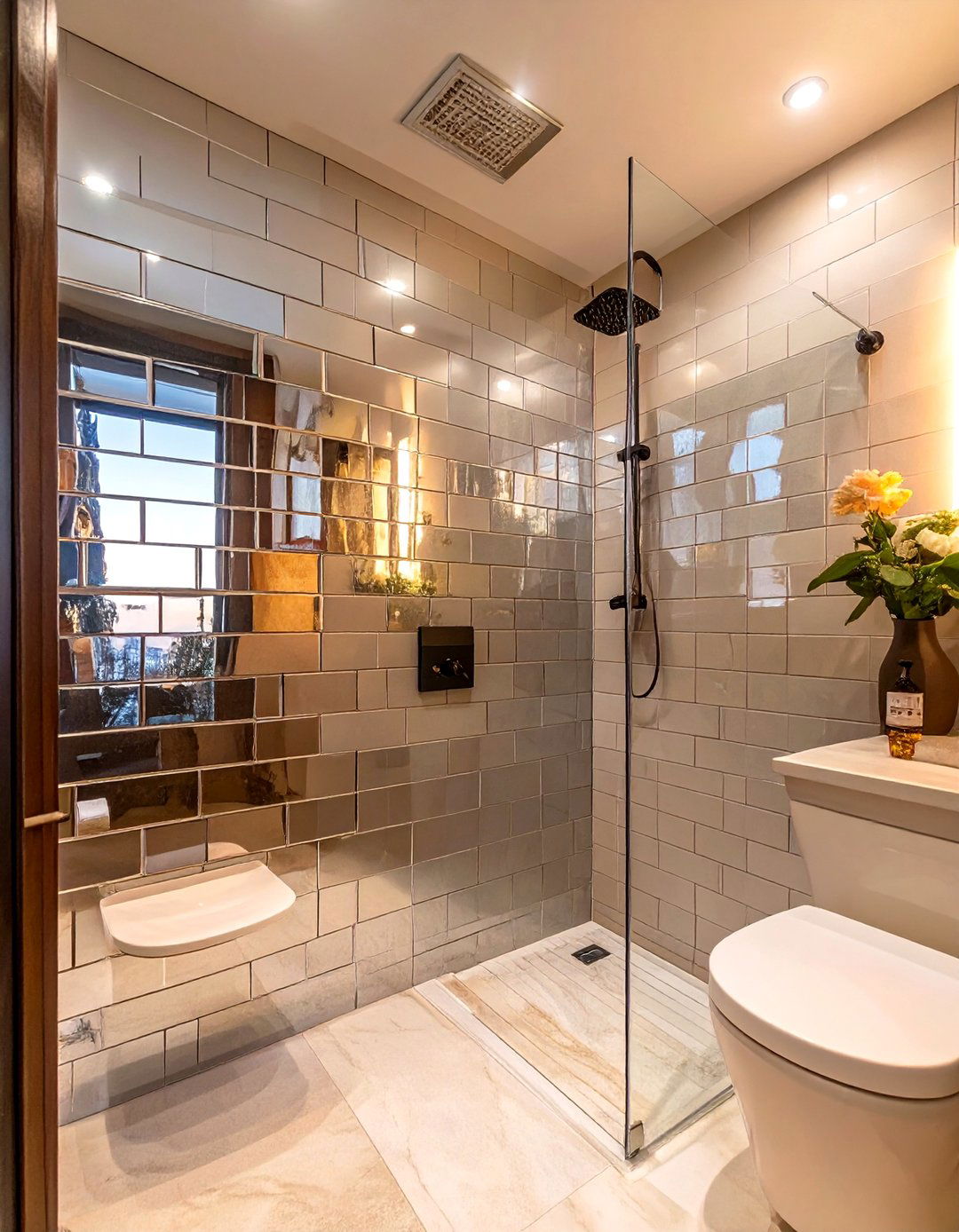 Mirrored Tile for Ultimate Brightness - 30 shower ideas tile