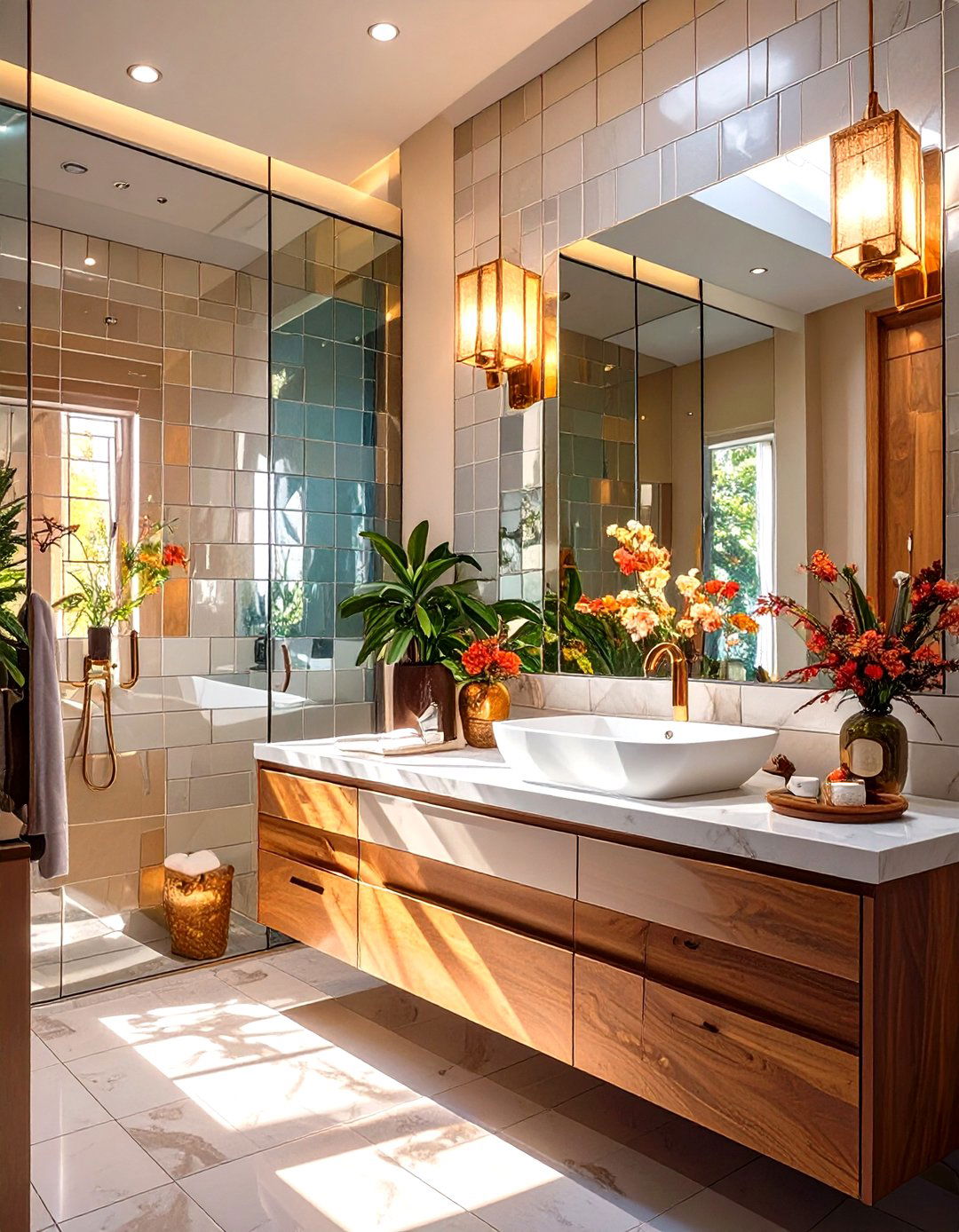 Mirrored Tiled Bathroom Backsplash - 30 tiled bathroom ideas