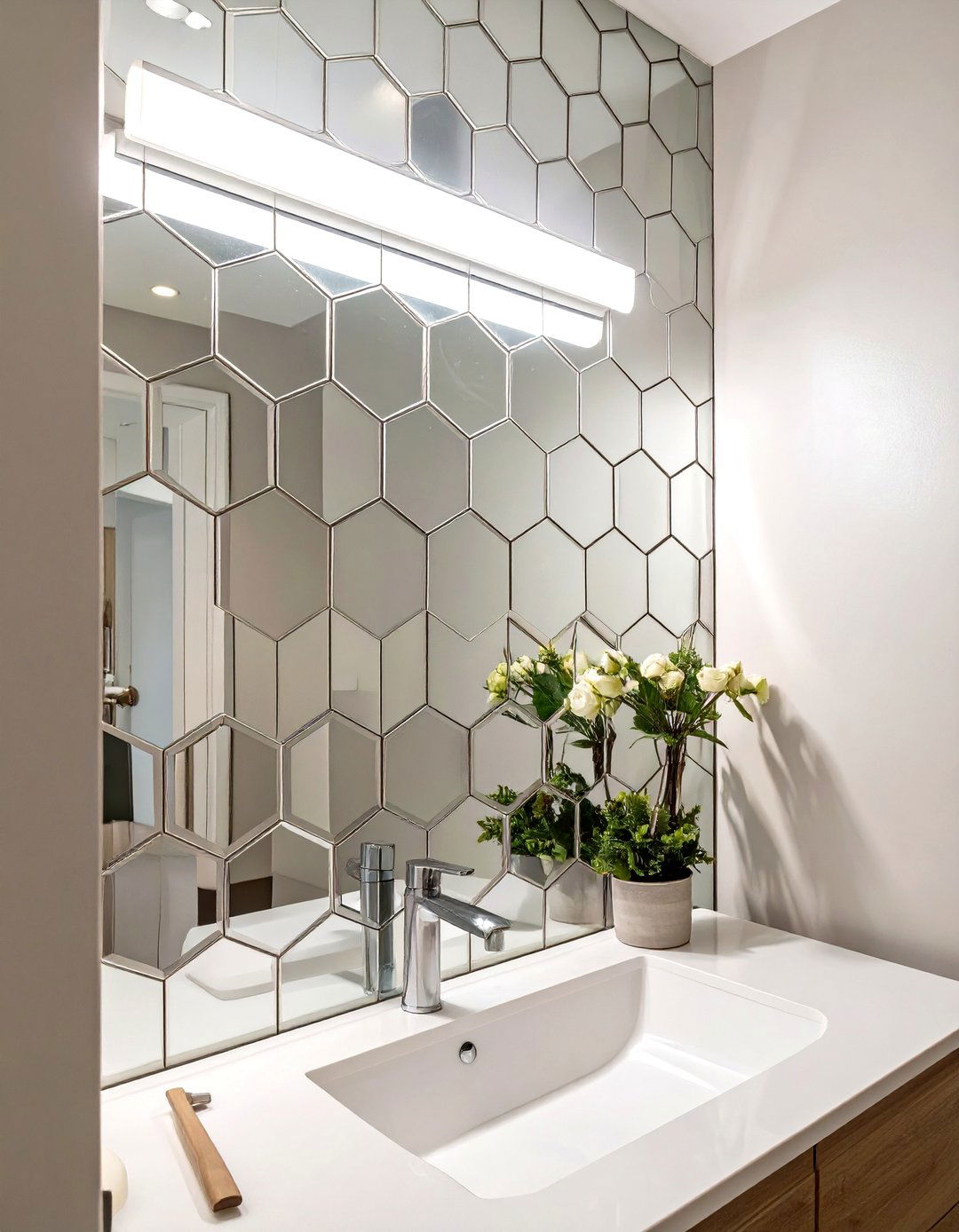 Mirrored Tiles for a Feature Wall - 30 how to use mirrors in interior design ideas