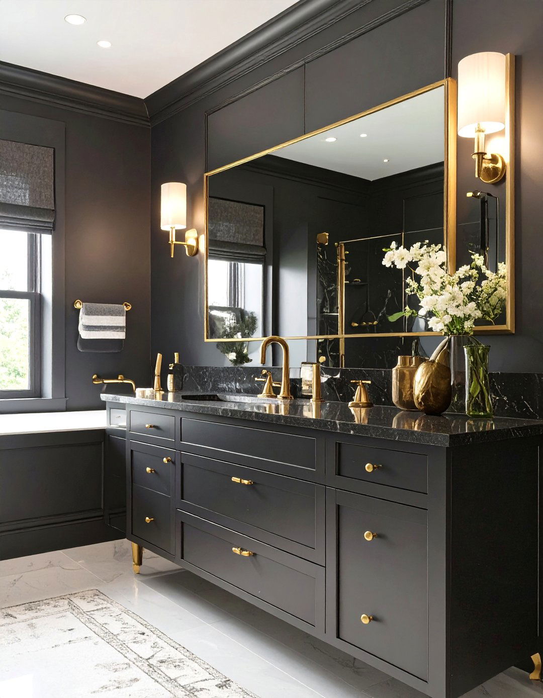 Mirrored Wall Bathroom - 30 black and gold bathroom ideas