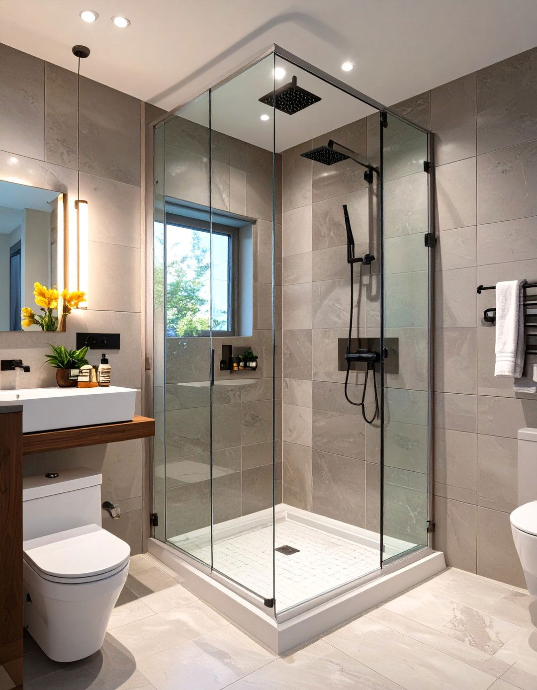 Mirrored Wall Corner Shower - 30 corner shower ideas