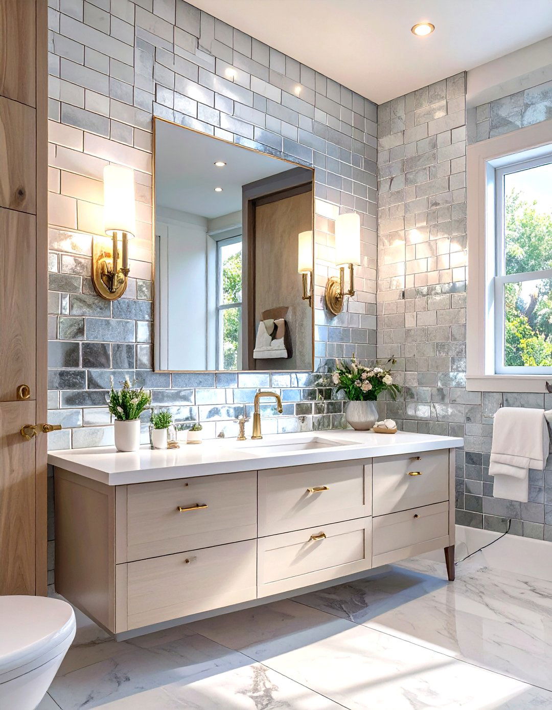 Mirrored Wall Tiles - 30 small bathroom tile ideas