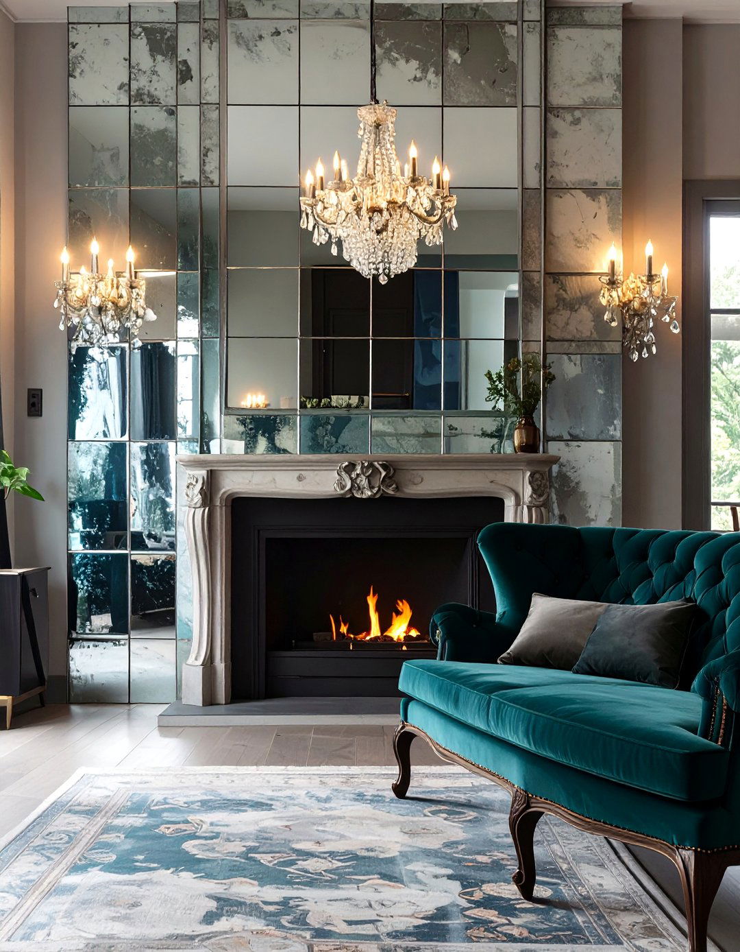 Mirrored and Antique Glass Wall - 30 modern fireplace accent wall ideas
