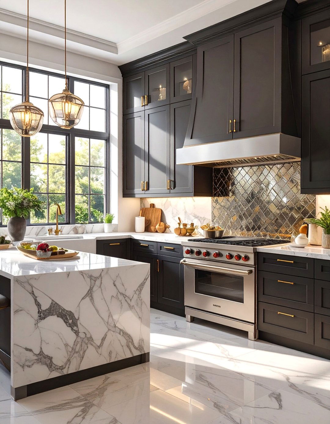 Mirrored and Antique Mirror Tiles - 30 backsplash ideas for dark cabinets and light countertops