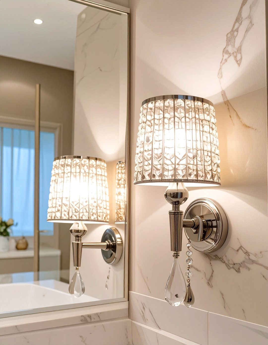 Mirrored and Polished Sconces - 30 bathroom lighting ideas