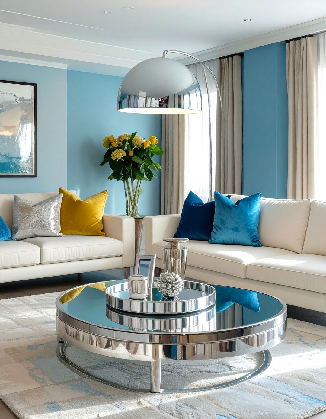 Mirrored or Metallic Accents - 30 small space living room ideas