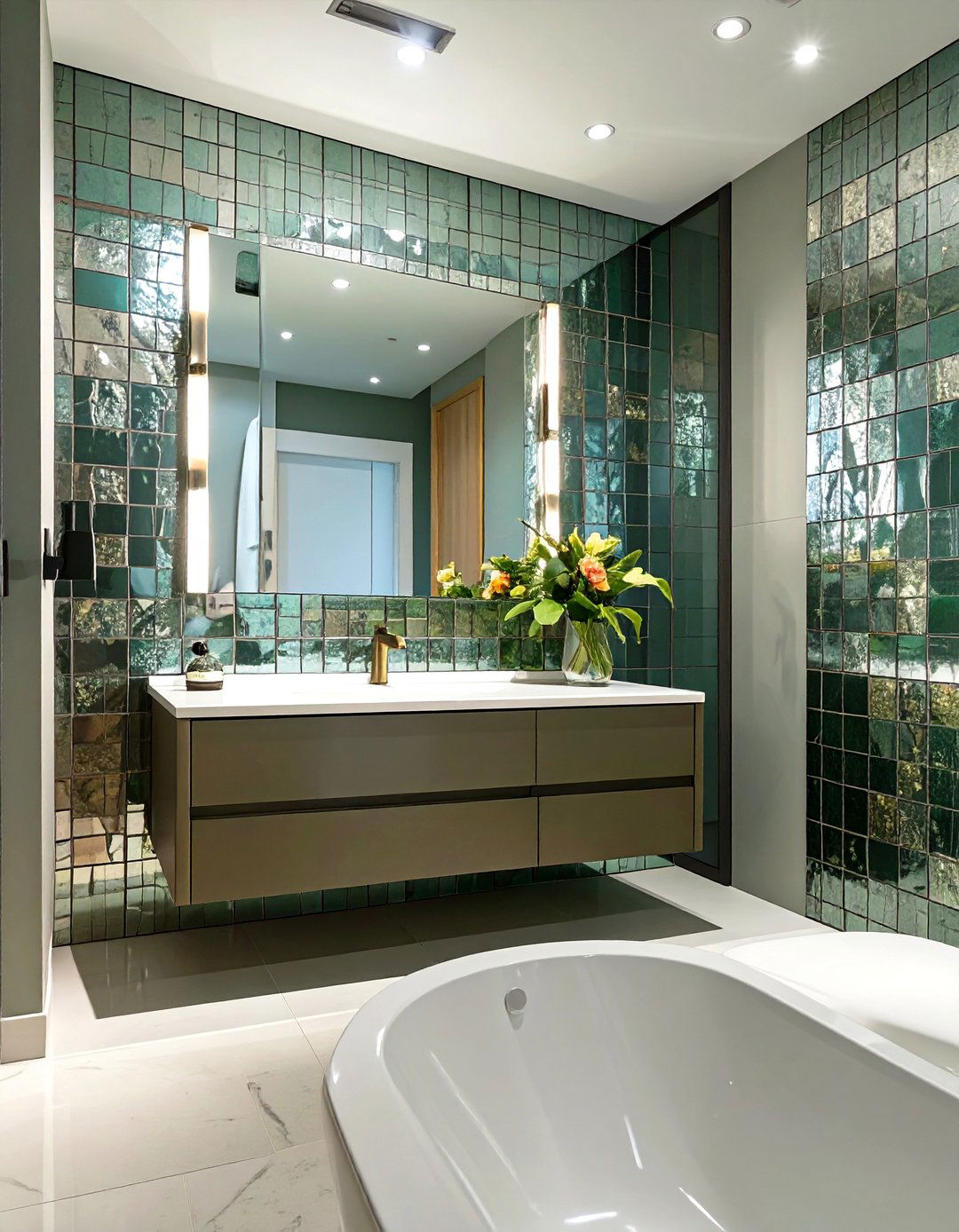 Mirrored or Metallic Finish Tiles - 30 tile ideas for bathroom