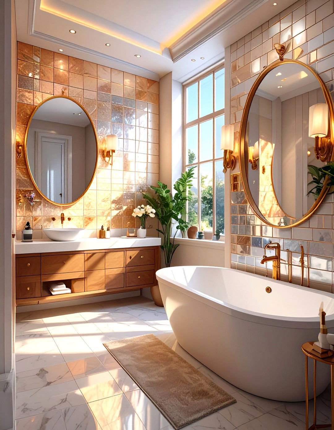 Mirrored or Metallic Tiles - 30 washroom and bathroom tiles design ideas