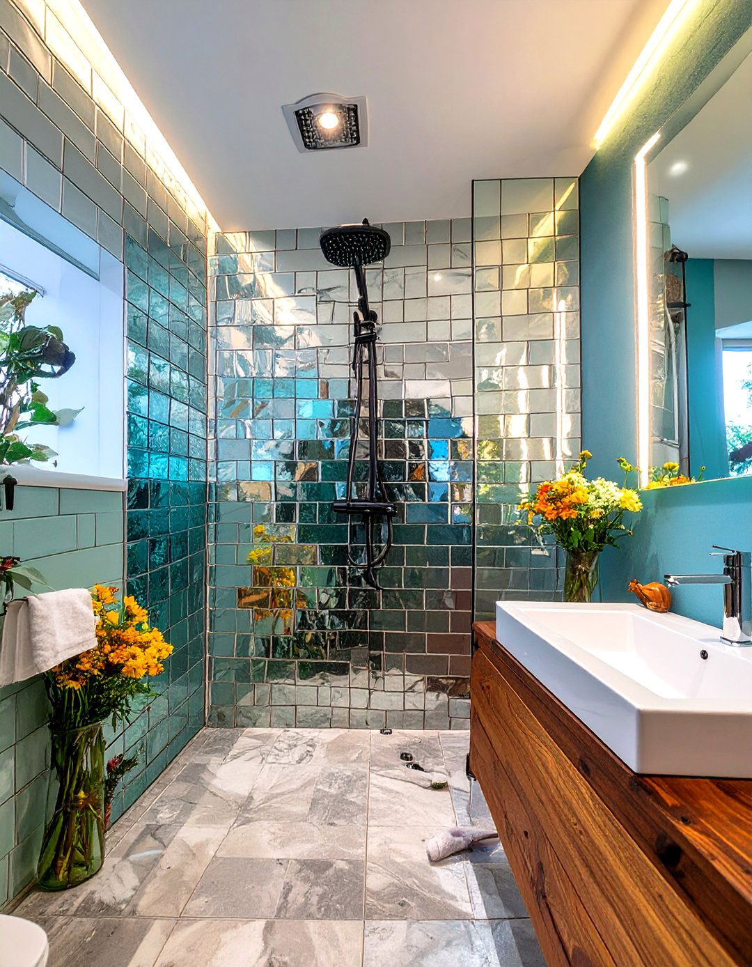 Mirrored or Reflective Shower Wall Tile - 30 shower wall tile ideas