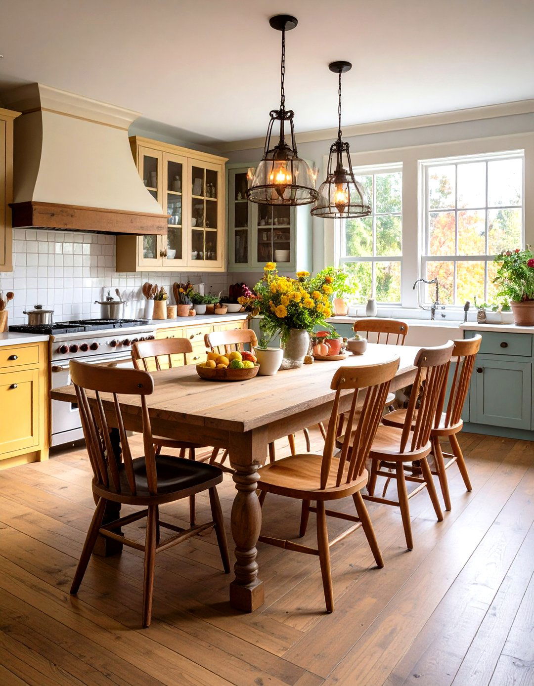 Mismatched Wooden Chairs for Dining - 30 rustic kitchen ideas