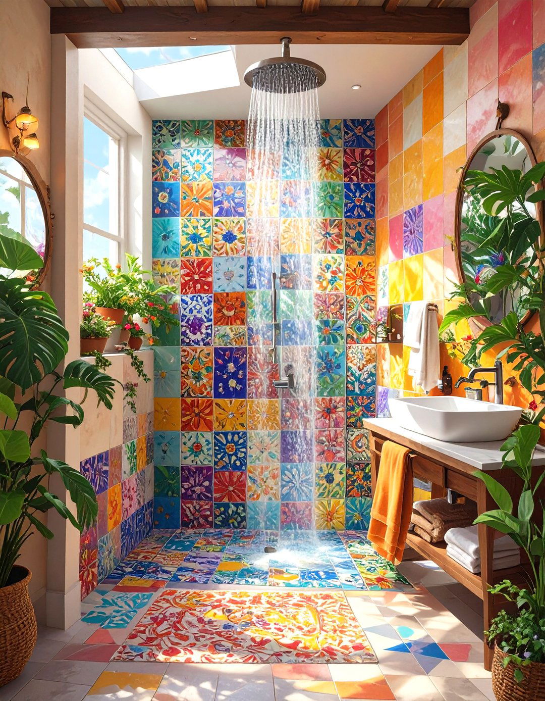 Mismatched and Patchwork Tile Style - 30 tiled shower ideas