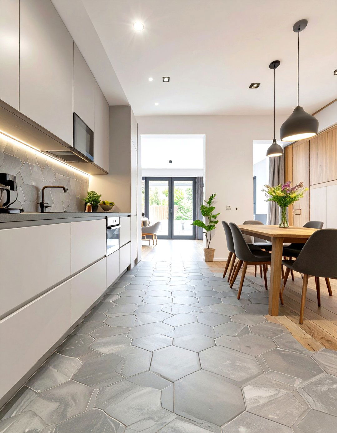 Mixed Material Kitchen Floor Design - 30 small kitchen floor tile ideas