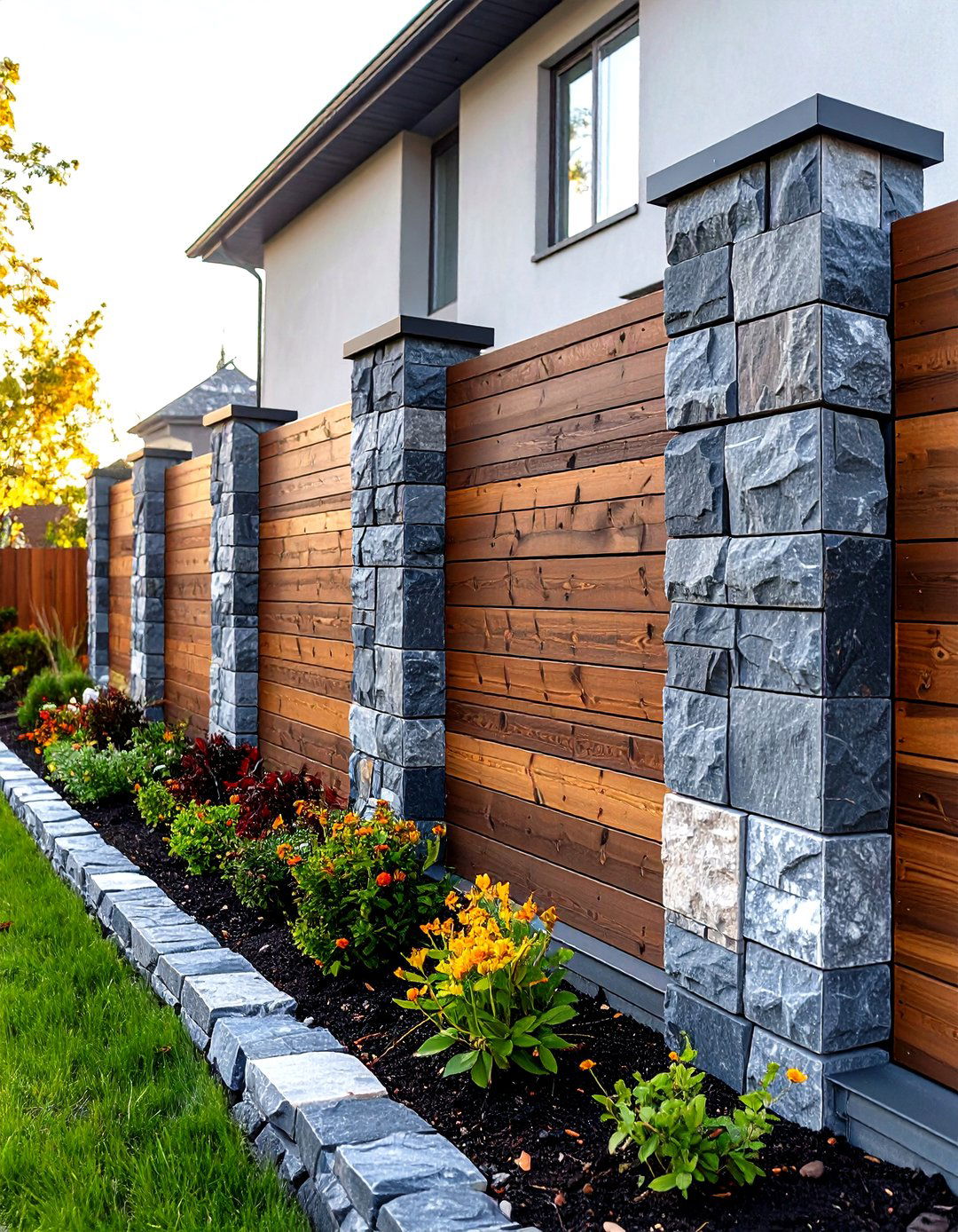 Mixed Material Retaining Wall with Wood and Stone - 30 retaining wall ideas for sloped backyard