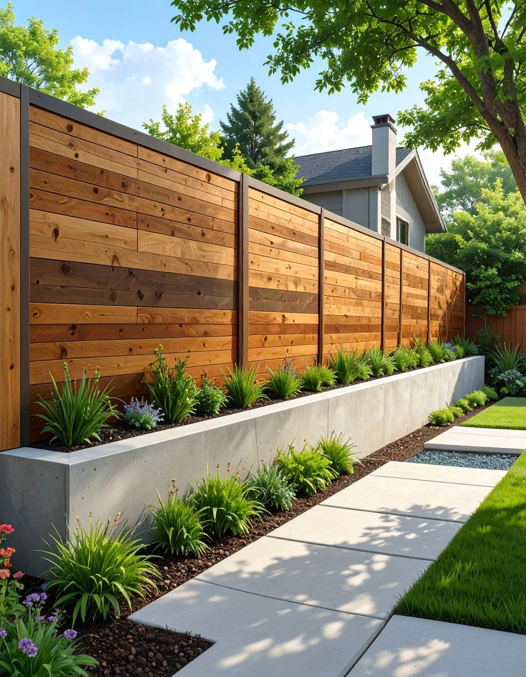Mixed Material Retaining Wall - 30 backyard retaining wall ideas