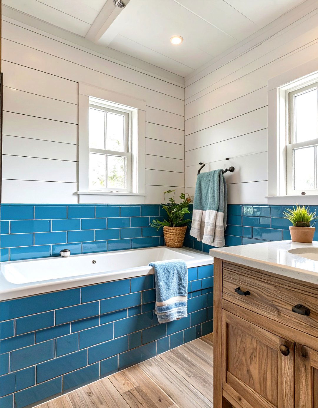 Mixed Material Shiplap and Tile Bathroom - 30 shiplap bathroom ideas