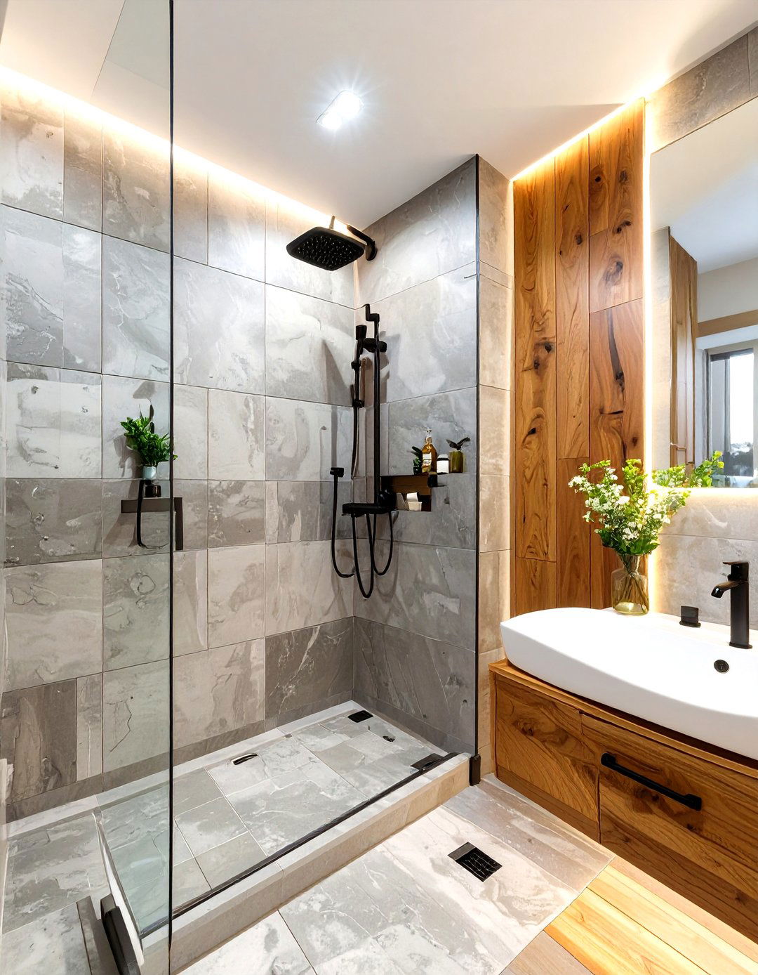 Mixed Material Shower Wall Tile - 30 shower wall tile ideas