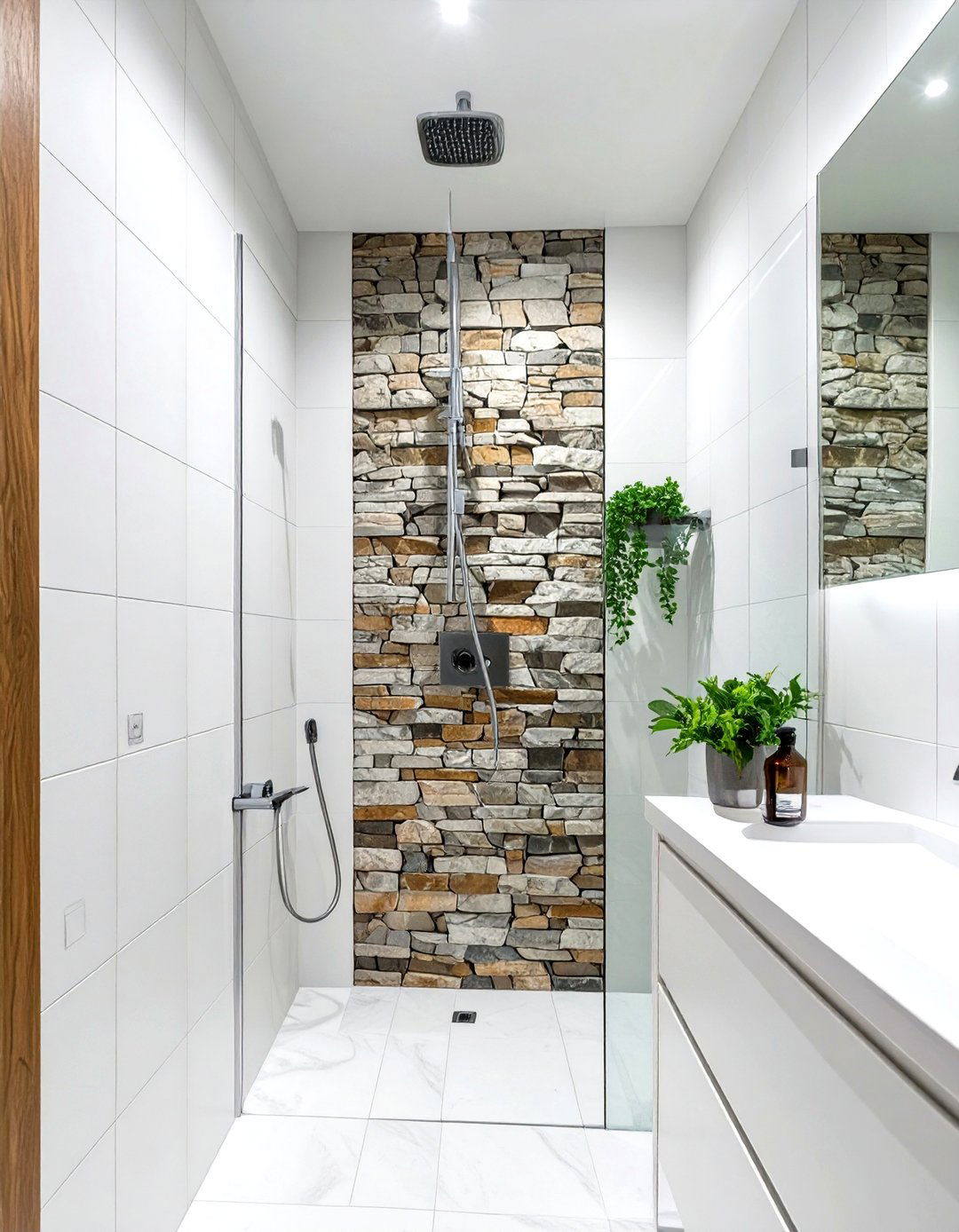 Mixed Material Shower Walls - 30 shower wall ideas
