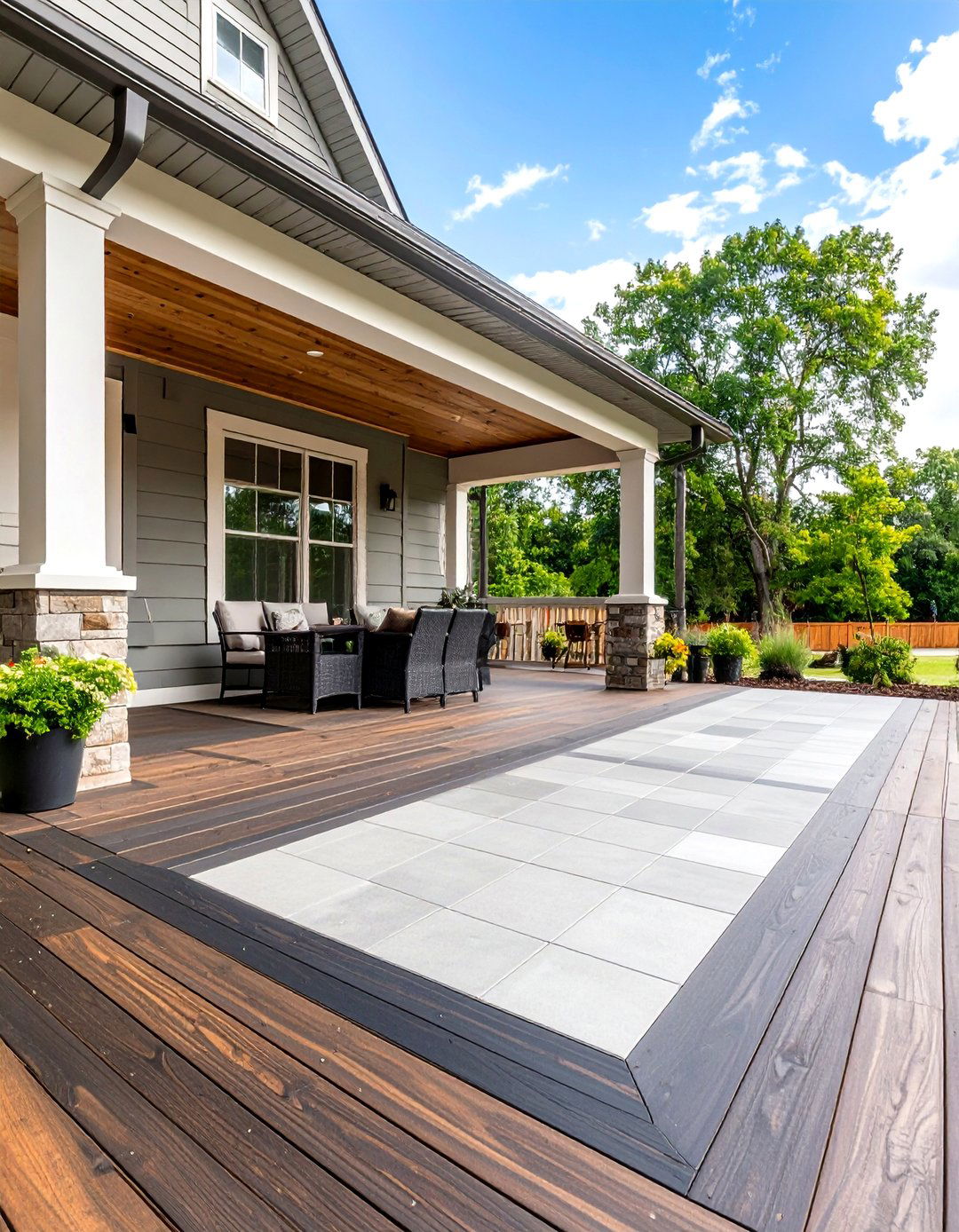 Mixed Materials Porch Flooring - 30 31 modern front porch ideas