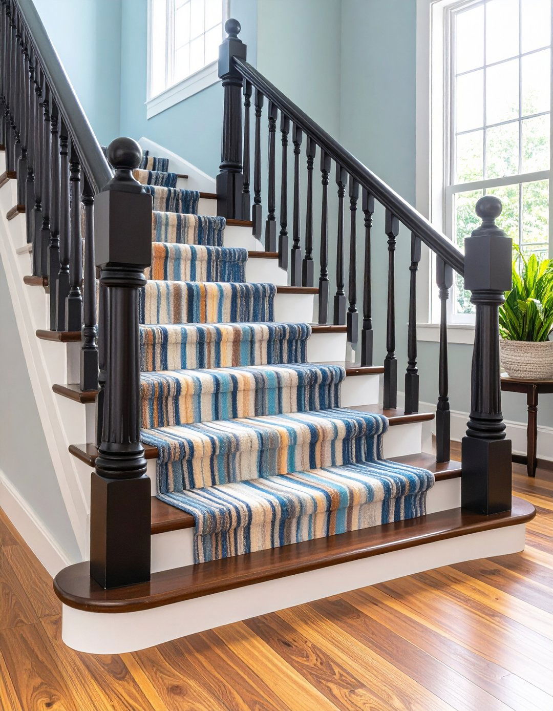 Mixed Materials with Stair Rods - 30 latest carpet trends for stairs