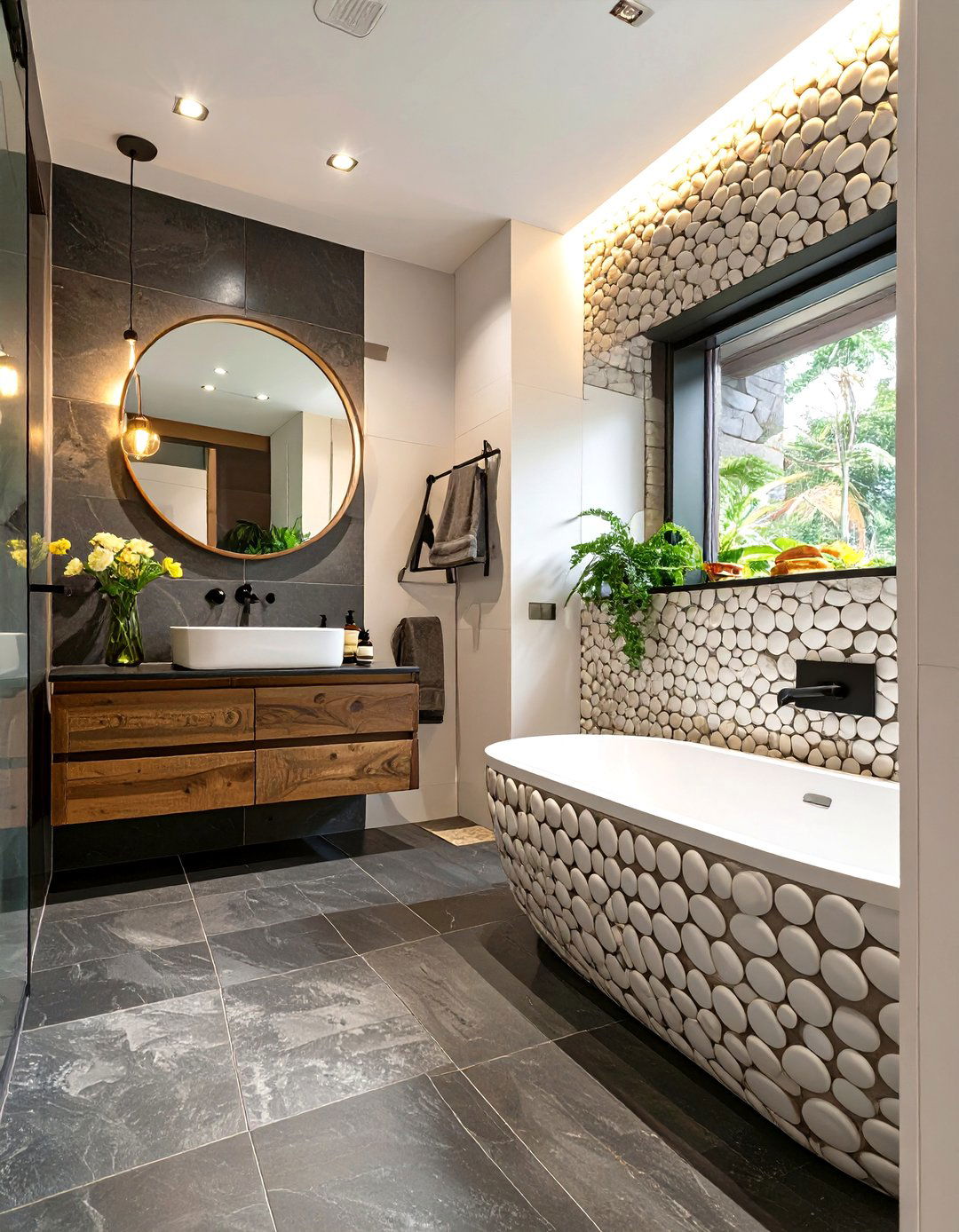 Mixed Tile Materials and Shapes - 30 washroom and bathroom tiles design ideas