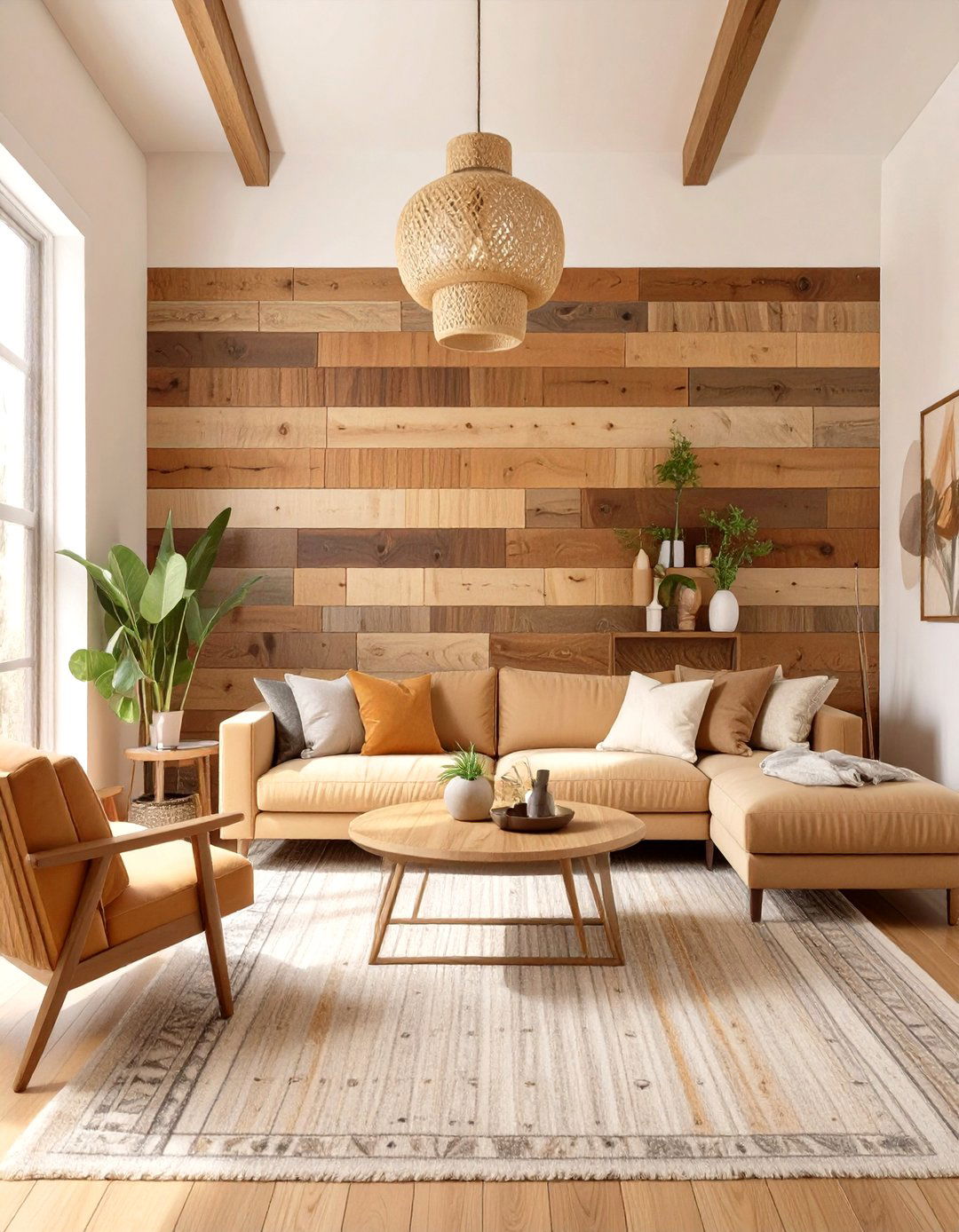 Mixed Wood Tone Accent Wall - 30 wood accent wall ideas