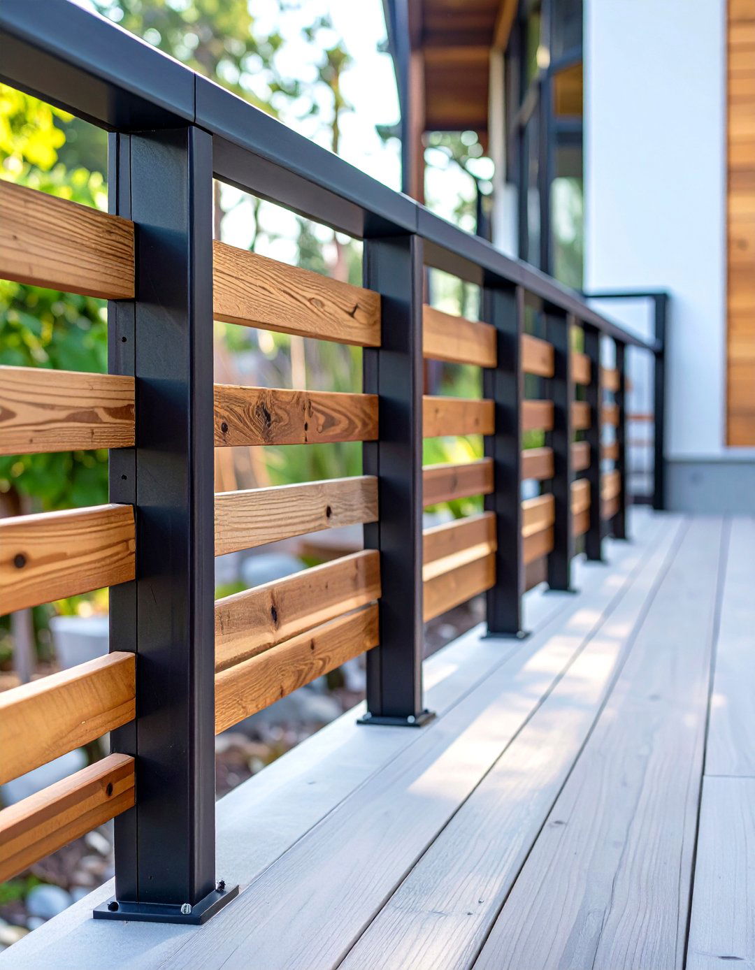 Mixing Materials Wood and Metal - 30 modern horizontal deck railing ideas