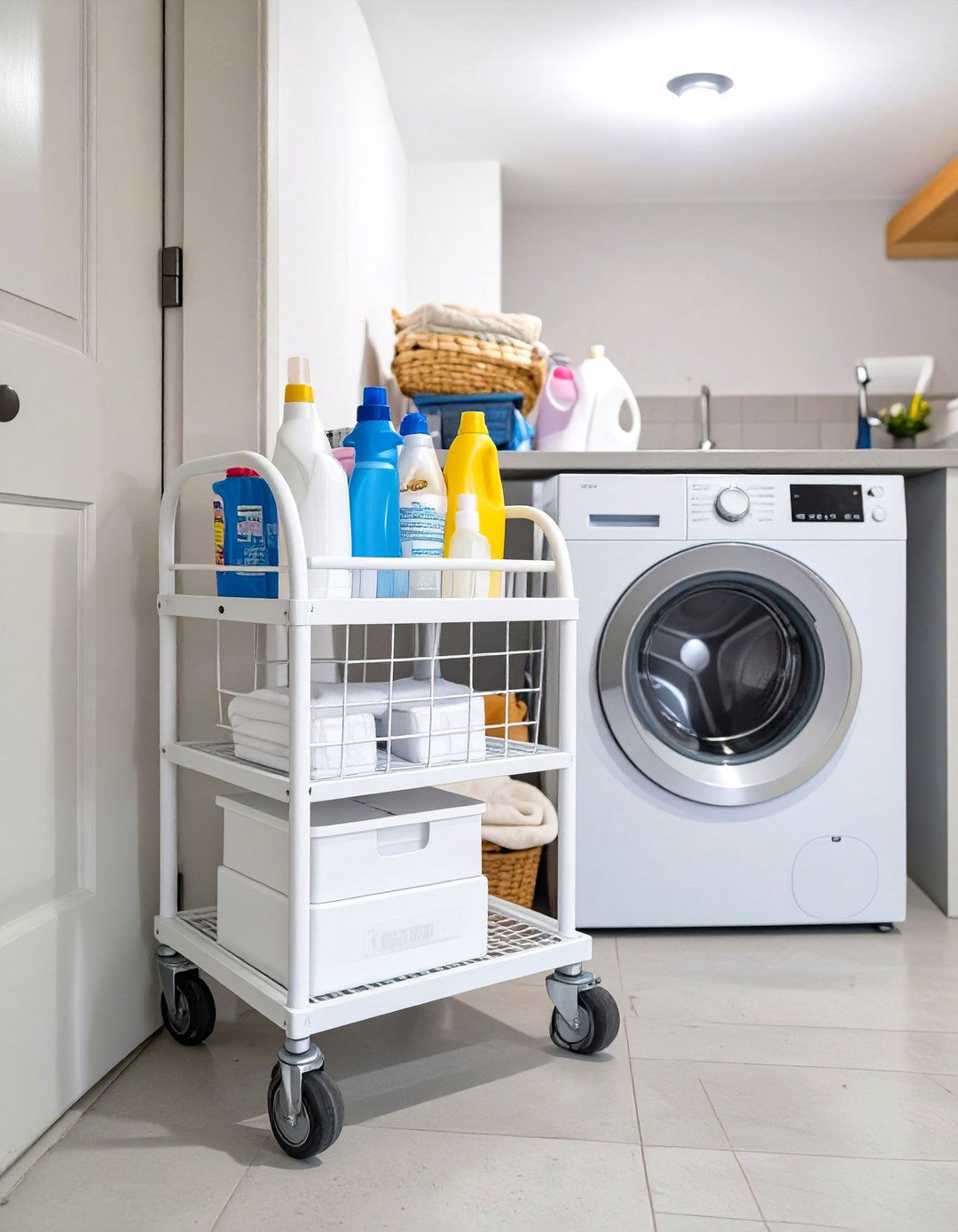 Mobile Storage Units on Casters - 30 unfinished basement laundry room ideas