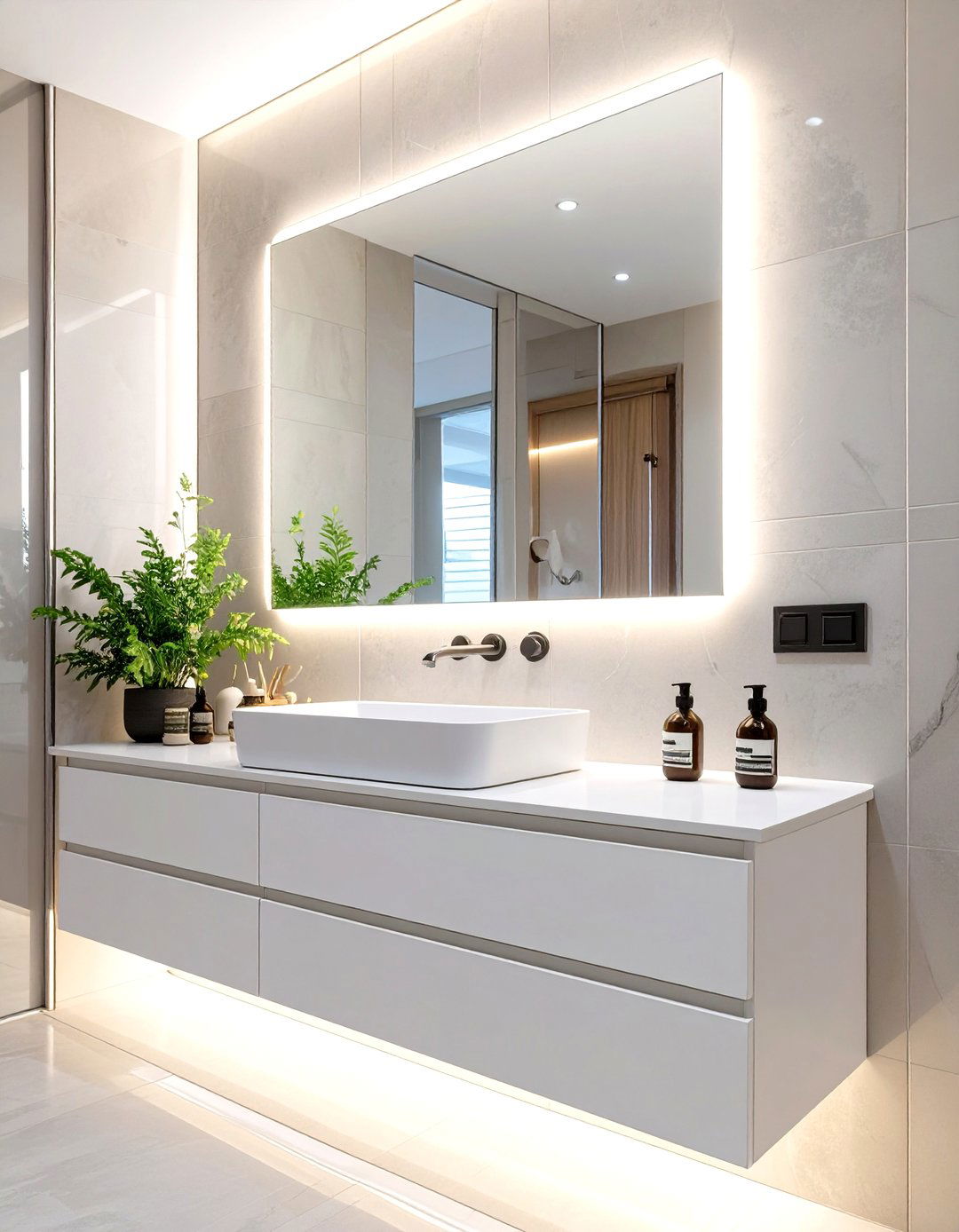 Modern Backlit Mirror Illumination - 30 bathroom vanity lighting ideas