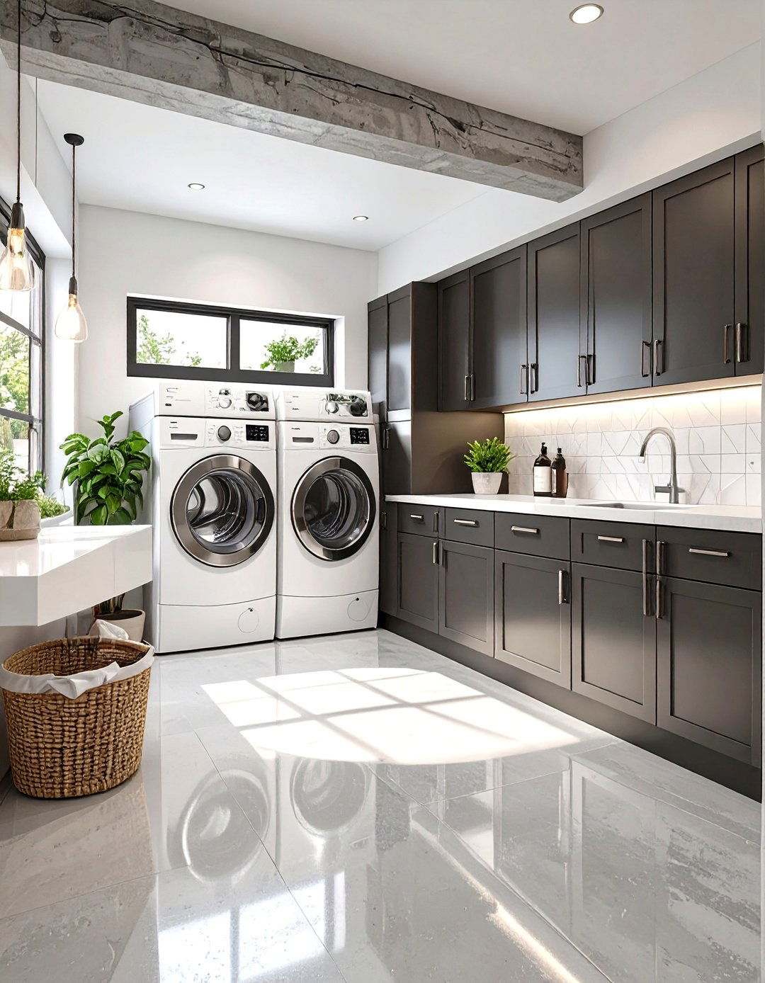 Modern Black and White Basement Laundry Room - 30 concrete basement laundry room ideas