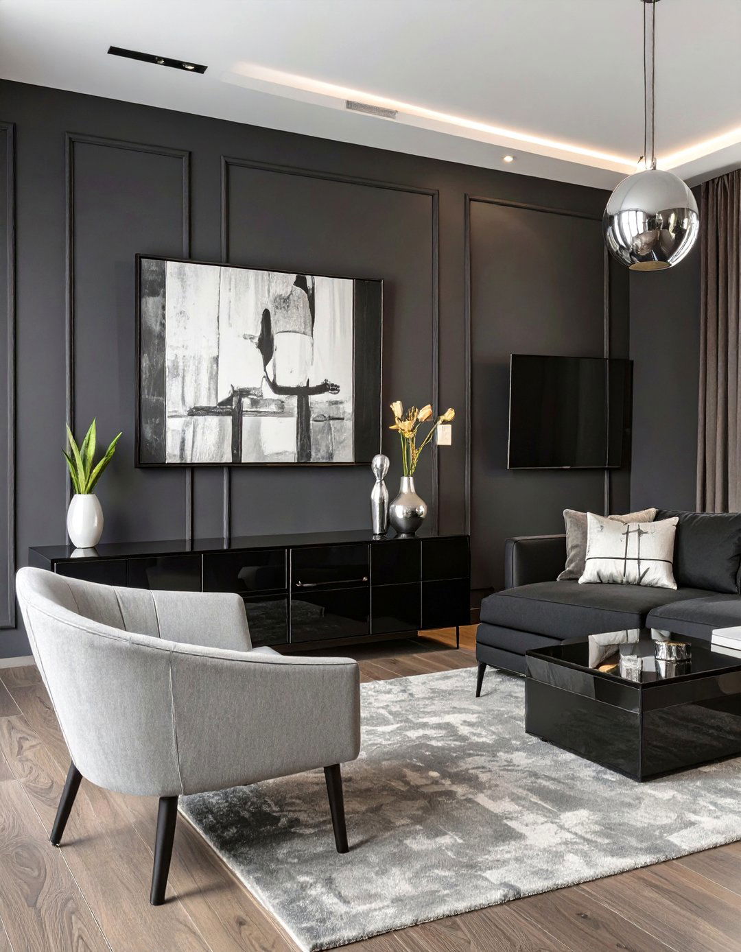 Modern Charcoal Grey Living Room - 30 black and grey living room ideas