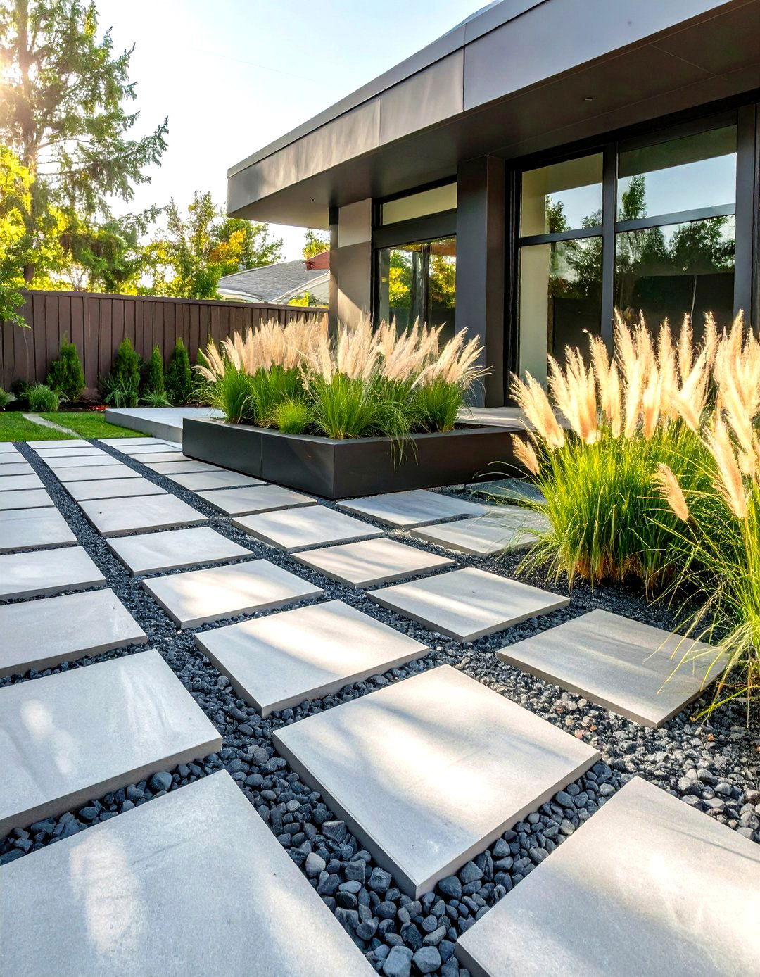 Modern Checkerboard Gravel and Paver Design - 30 low budget backyard designs with gravel
