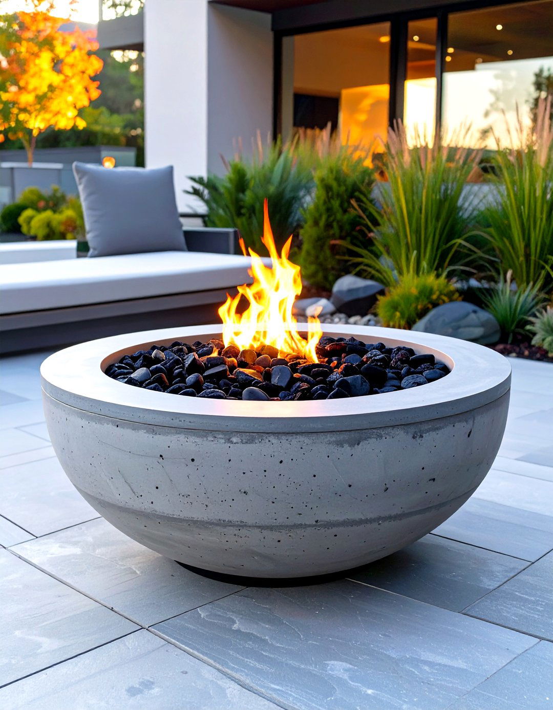 Modern Concrete Bowl Firepit - 30 outdoor firepit ideas