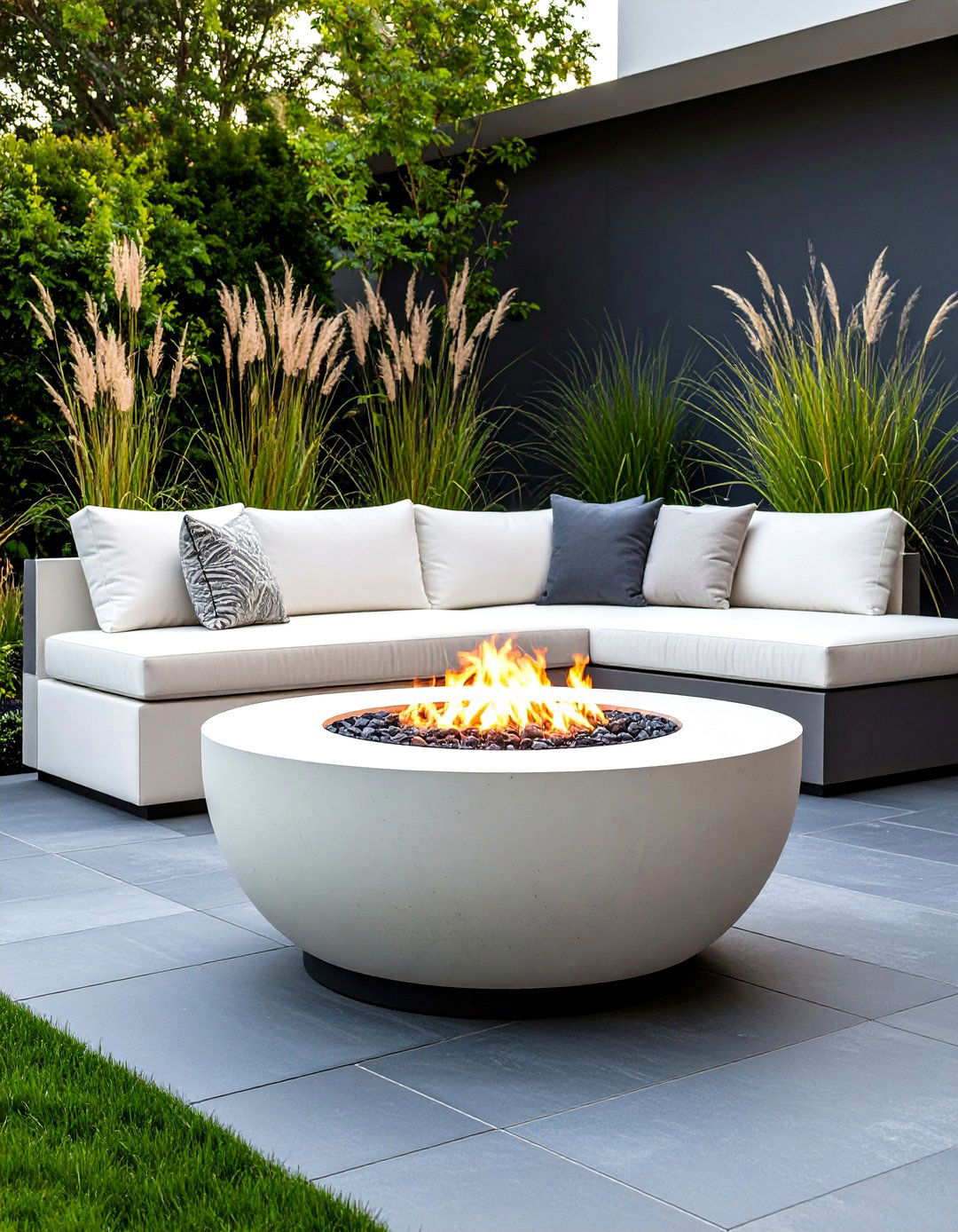Modern Concrete Bowl Firepit - 30 backyard firepit ideas