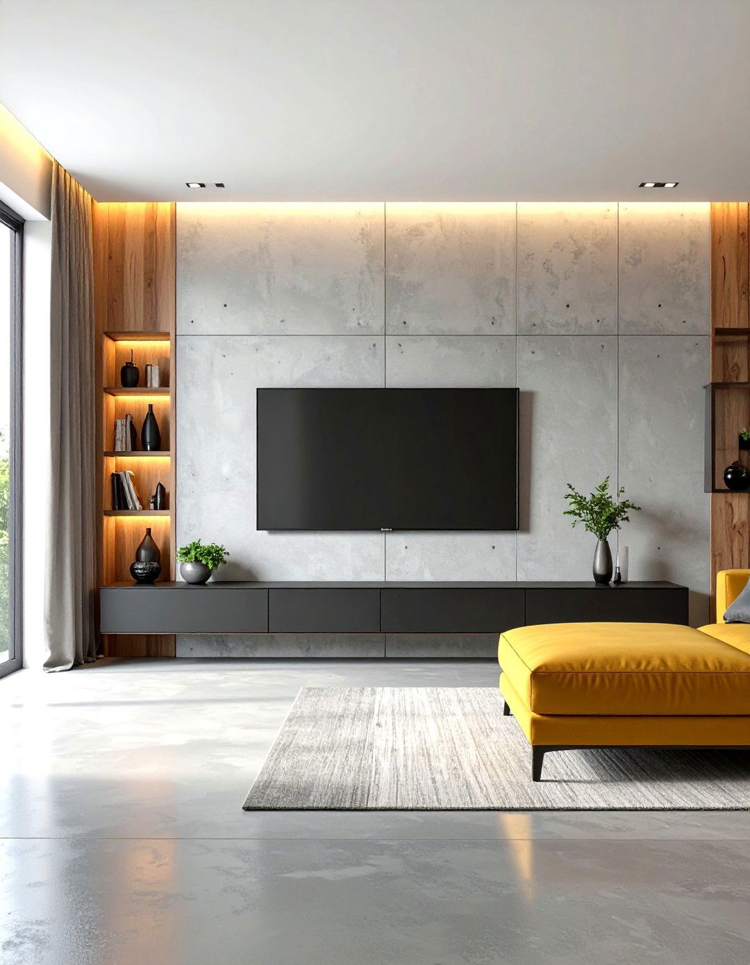 Modern Concrete Finish Wall - 30 living room tv wall ideas