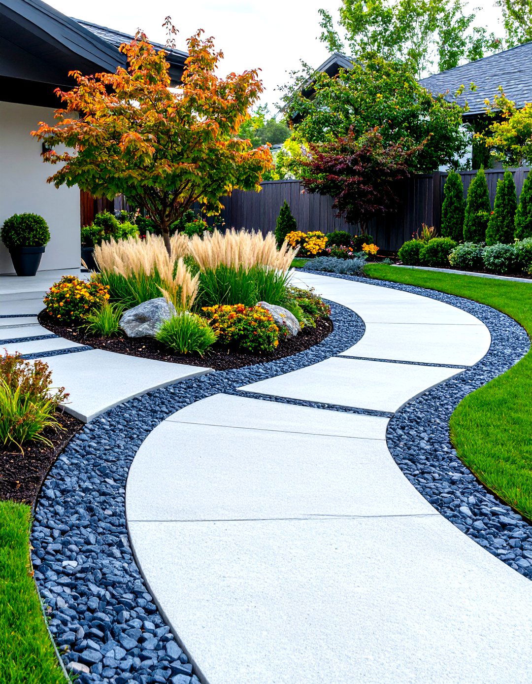 Modern Concrete Half Circle Driveway - 30 front yard half circle driveway designs