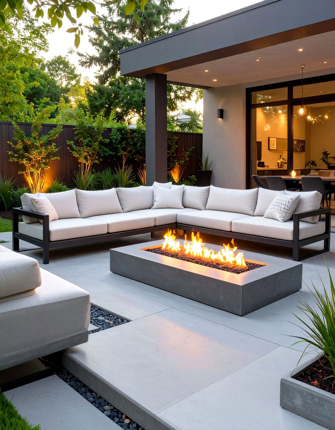 Modern Concrete Patio with an Integrated Fire Pit - 30 outdoor patio design pictures ideas