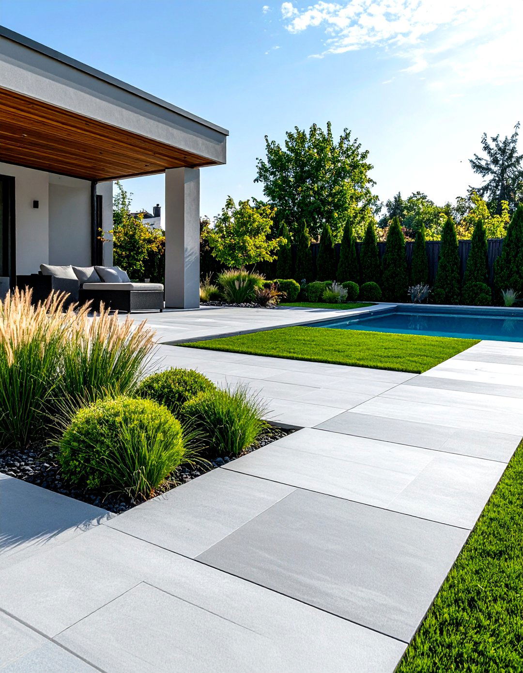 Modern Concrete Paver Patio - 30 pool landscape ideas