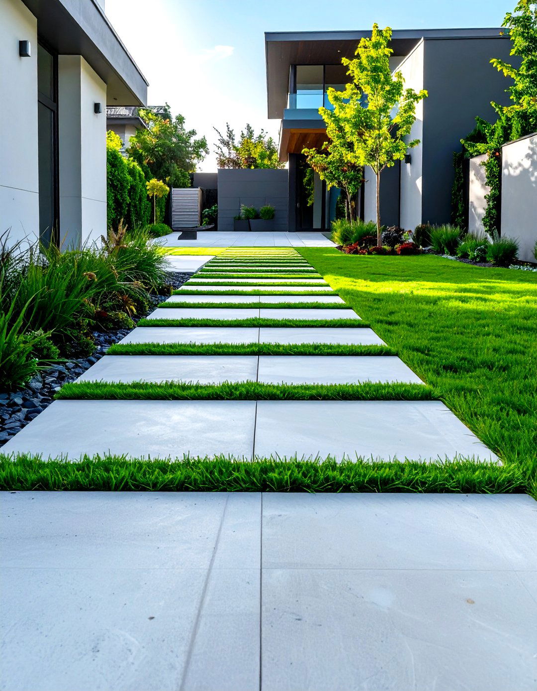 Modern Concrete Pavers with Grass Inlays - 30 side of house landscaping ideas